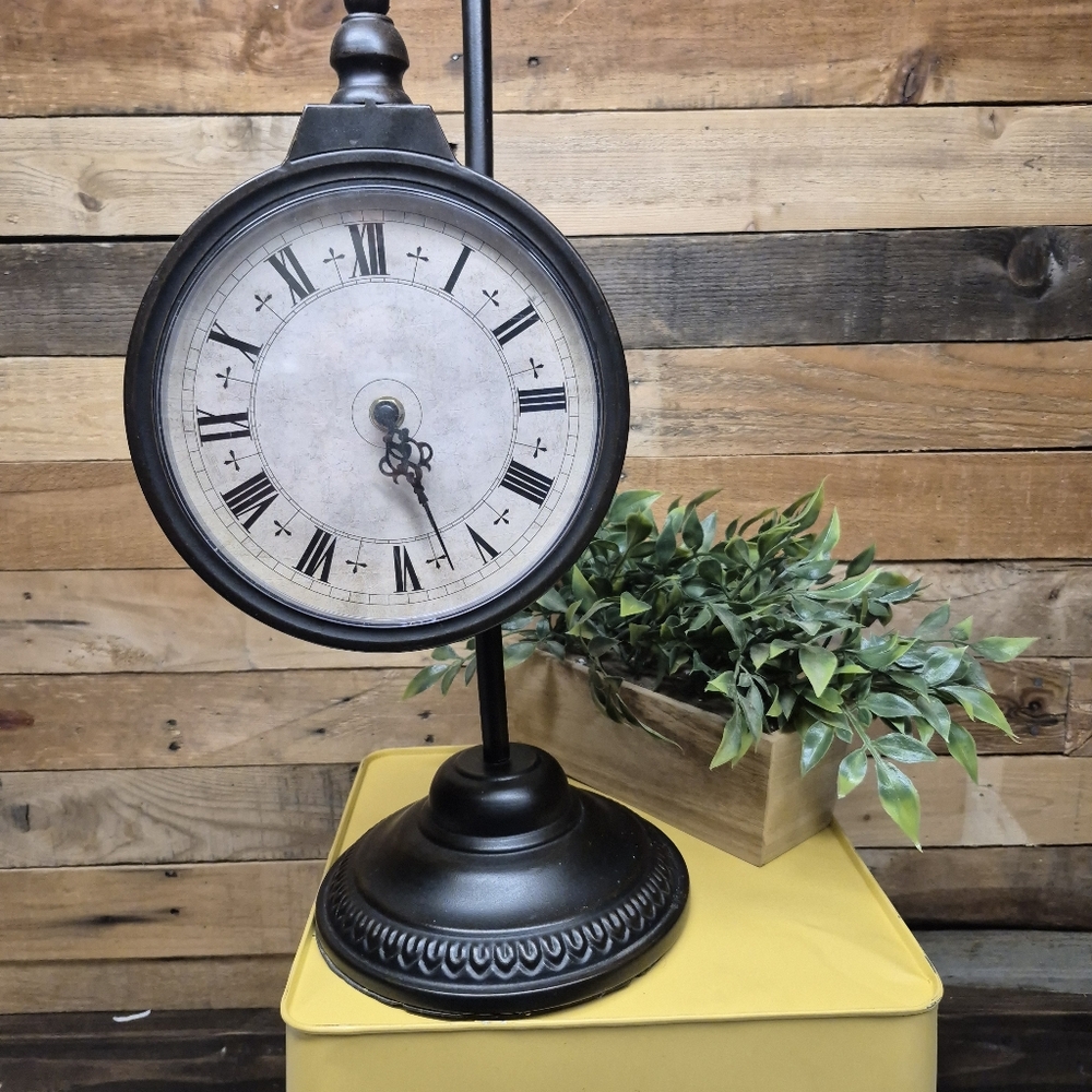 Antique Style Black Table Clock Roman Numerals Mantel Decor